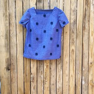 Blue Box-Print Short Sleeve Top